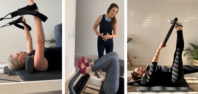 Pilates instructor coaching members in a bright studio